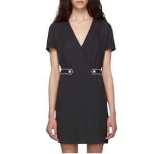 Rag & Bone Tabitha Chic Short Sleeve V Neck Wrap Front A Line Dress Small Black
